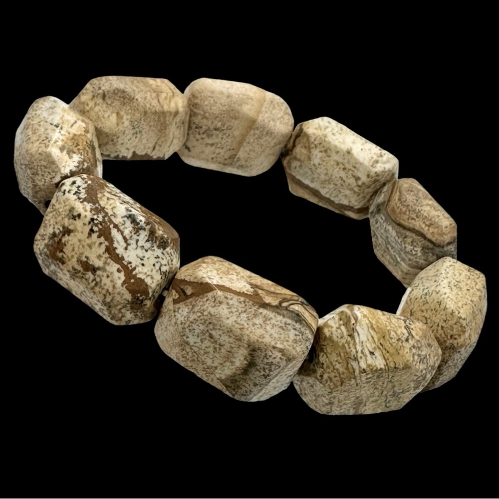 Carolyn Pollack Vintage 9 Chunky Picture Jasper Beads Stretch Bracelet